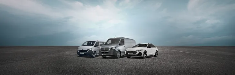 Fahrzeugrange bestehend aus einem VW Transporter, einen Mercedes-Benz Sprinter und einem Audi A3.
